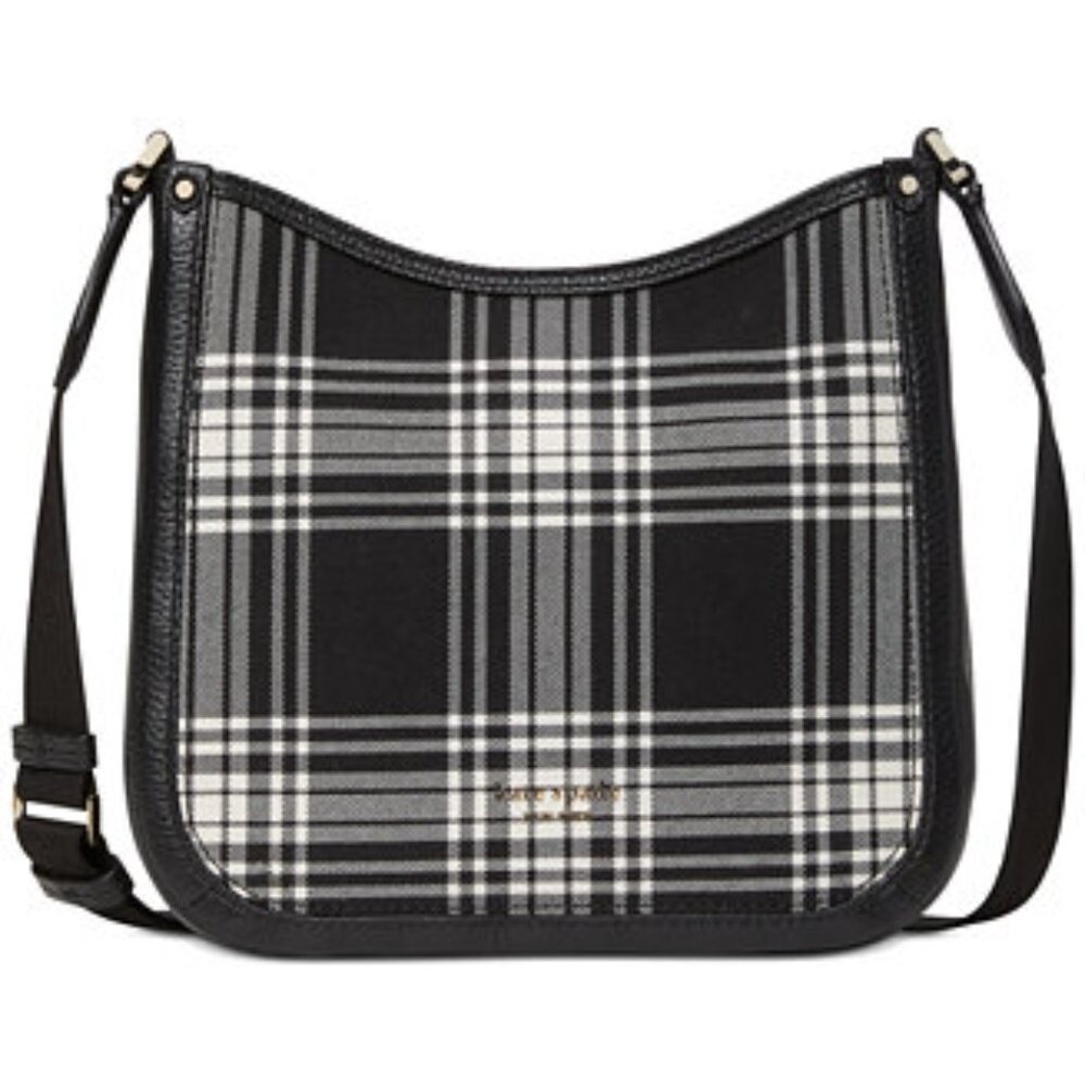 #126 NWT - Kate Spade New York Roulette Plaid Medium Messenger Black Multi